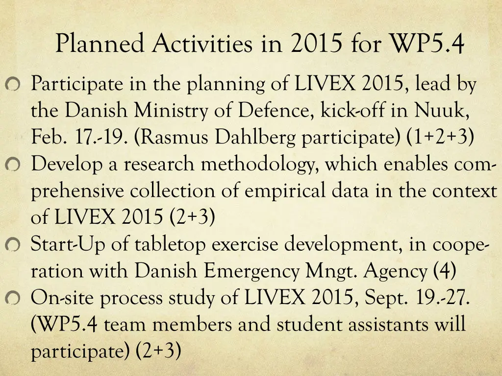 planned activities in 2015 for wp5 4