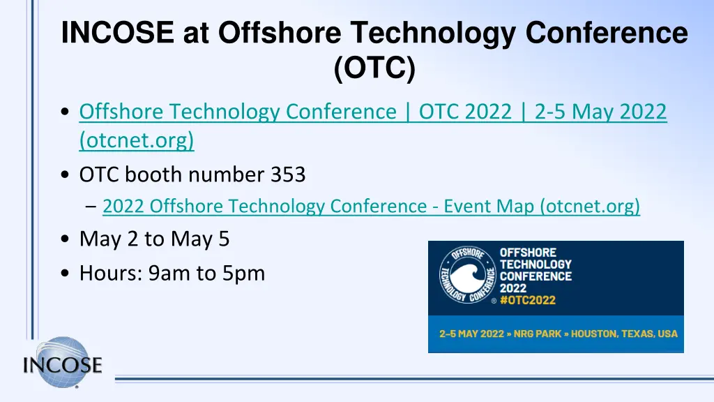 incose at offshore technology conference otc