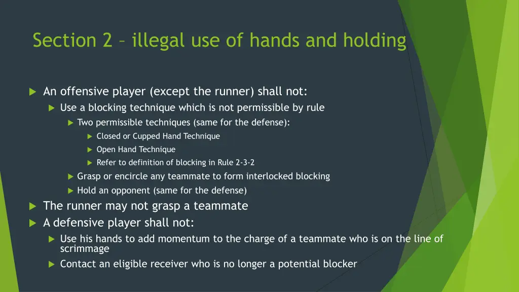 section 2 illegal use of hands and holding