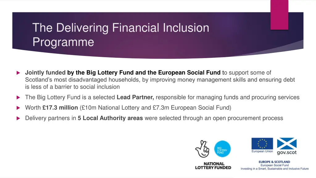 the delivering financial inclusion programme