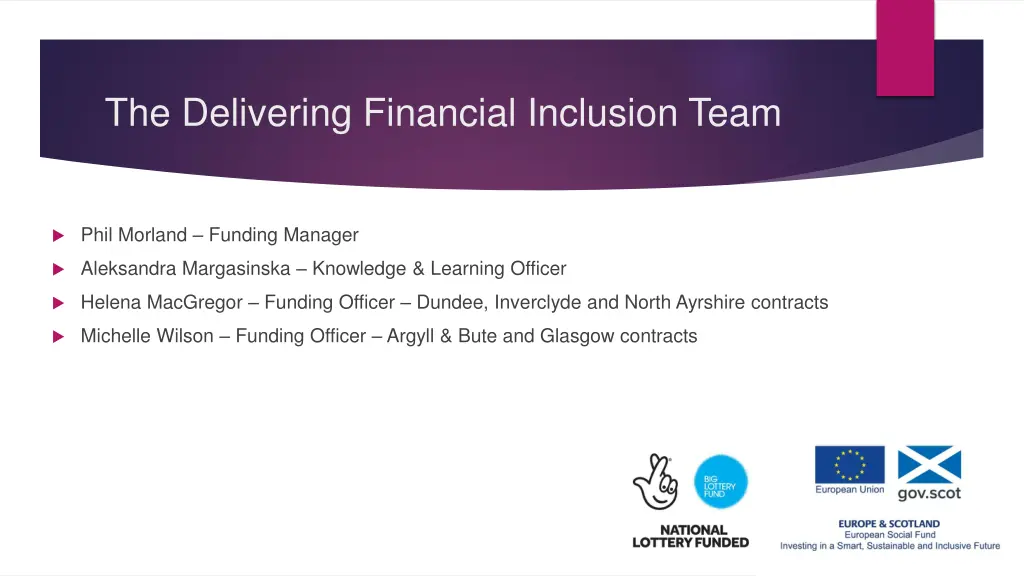 the delivering financial inclusion team