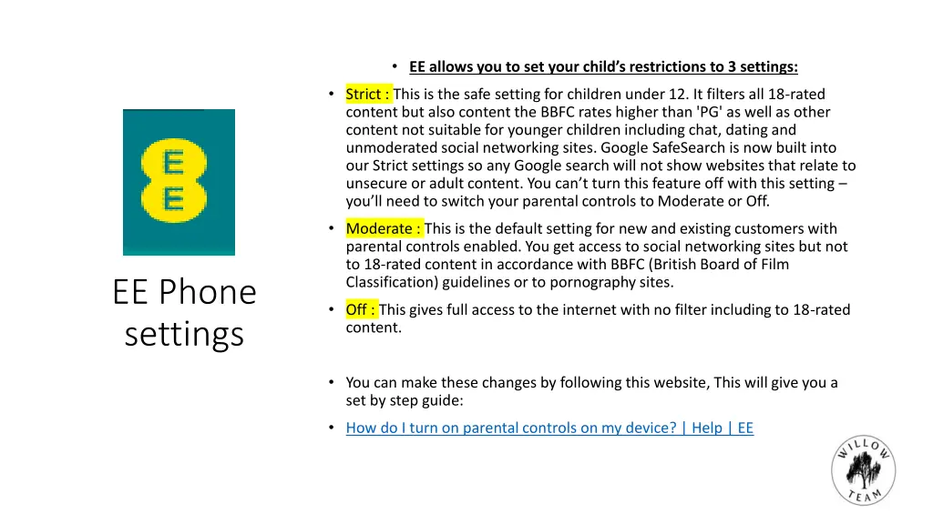 ee allows you to set your child s restrictions