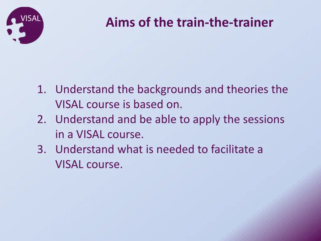 aims of the train the trainer