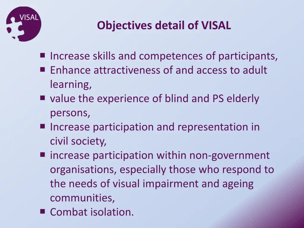 objectives detail of visal