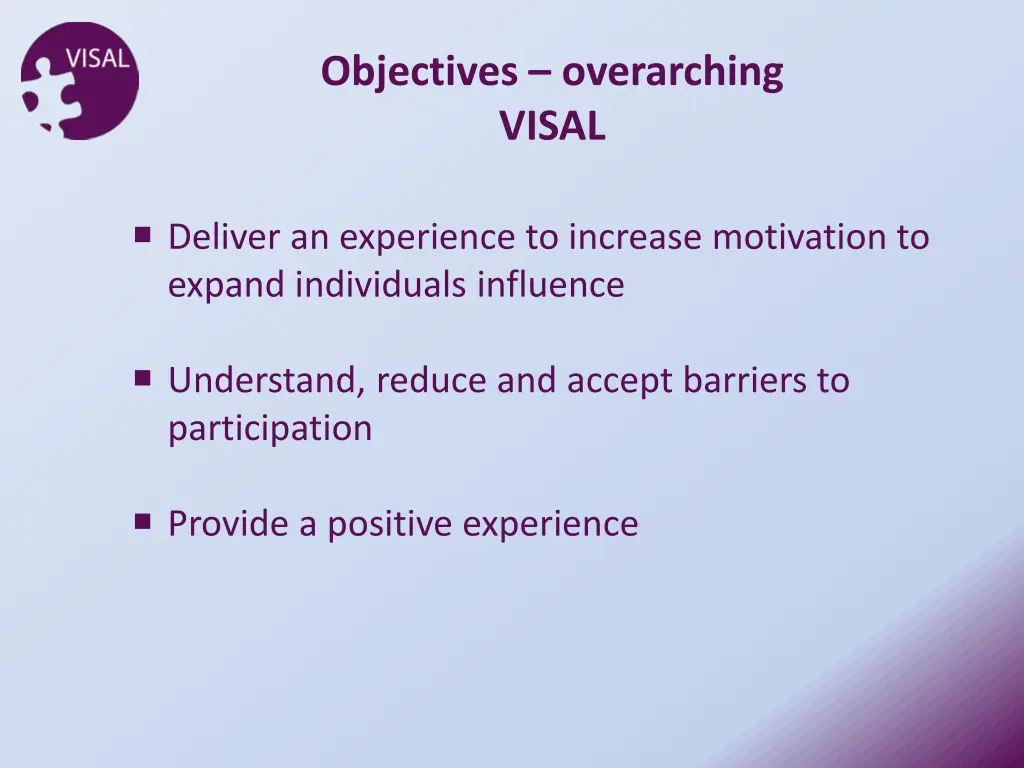 objectives overarching visal