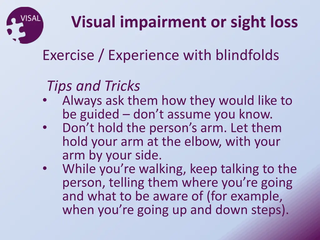 visual impairment or sight loss