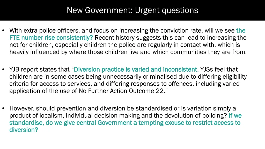 new government urgent questions