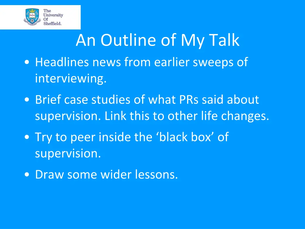 an outline of my talk headlines news from earlier