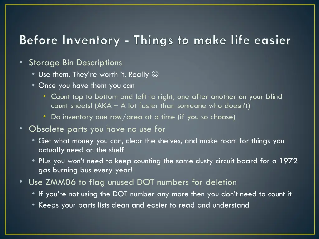 before inventory things to make life easier