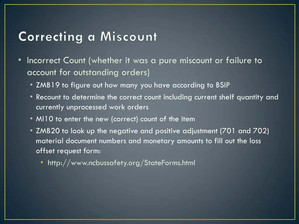 correcting a miscount 1