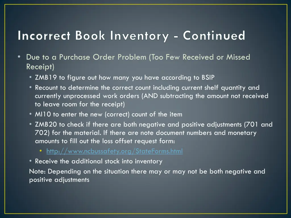 incorrect book inventory continued