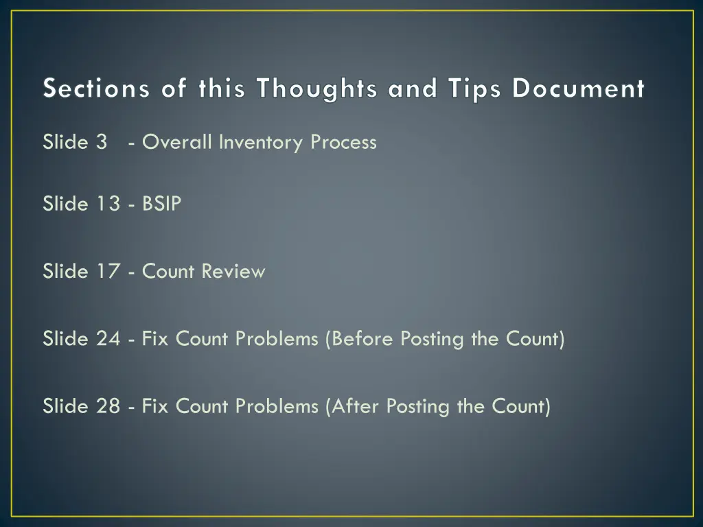 sections of this thoughts and tips document