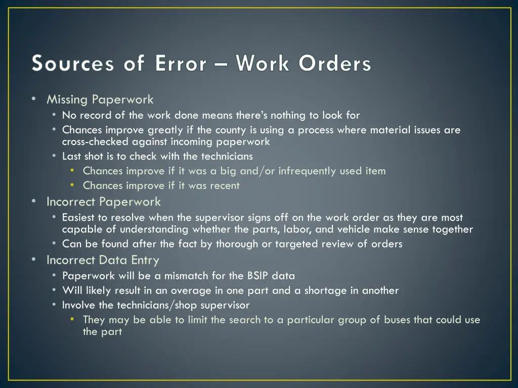 sources of error work orders