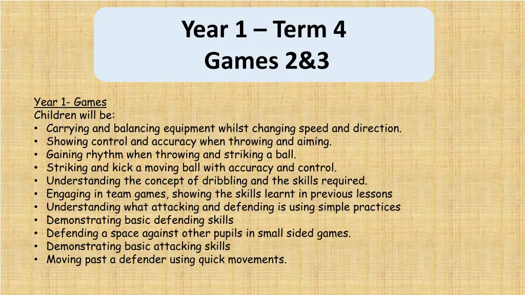 year 1 term 4 games 23