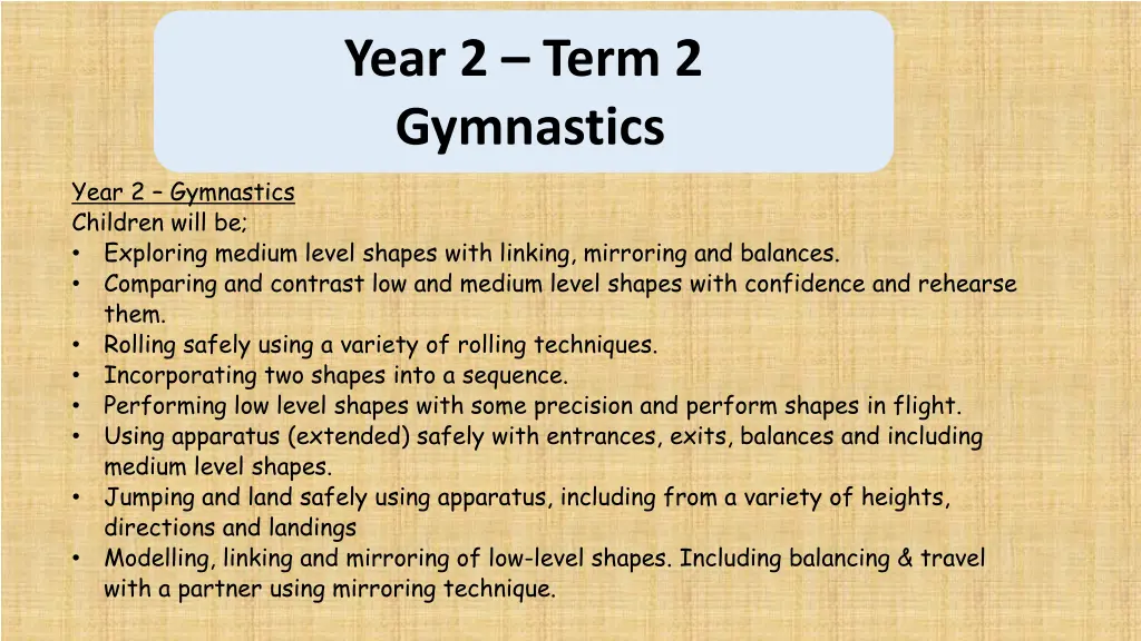 year 2 term 2 gymnastics