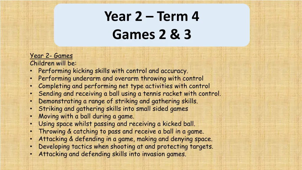 year 2 term 4 games 2 3