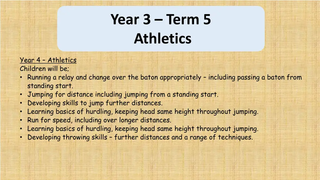 year 3 term 5 athletics