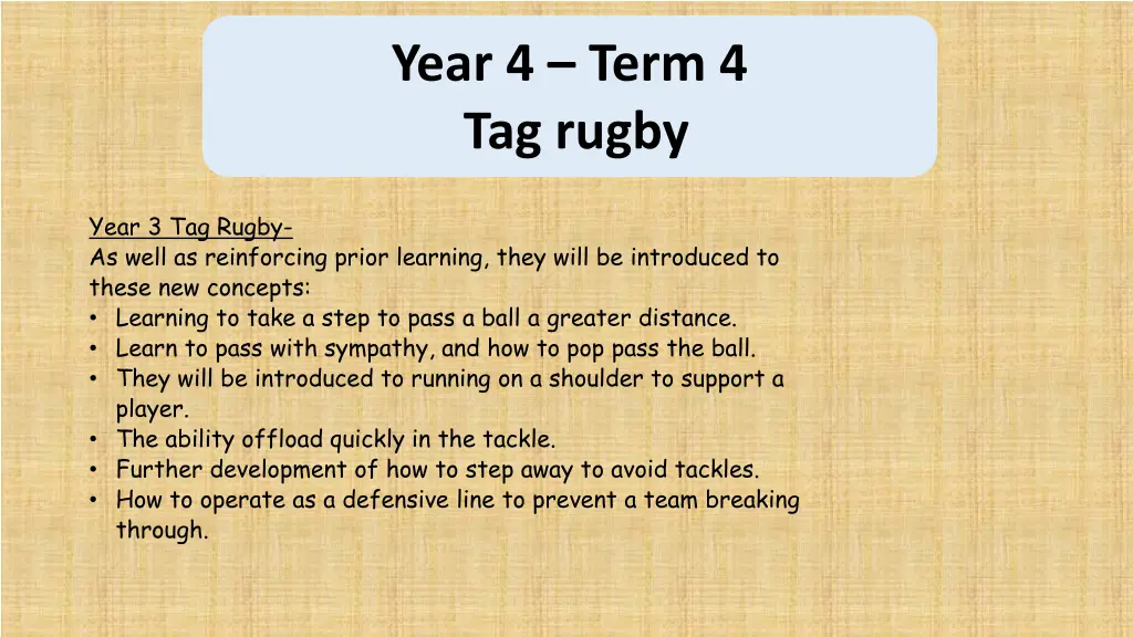 year 4 term 4 tag rugby