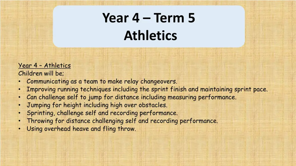 year 4 term 5 athletics