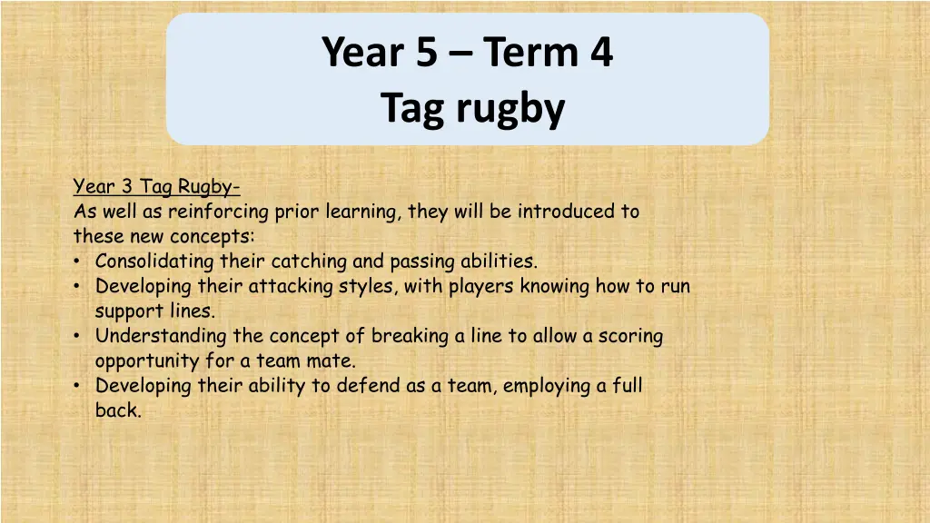 year 5 term 4 tag rugby