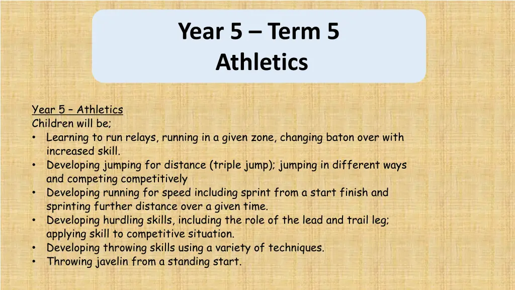 year 5 term 5 athletics