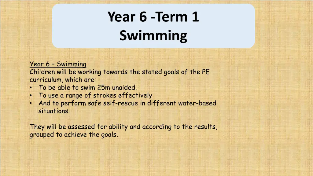 year 6 term 1 swimming