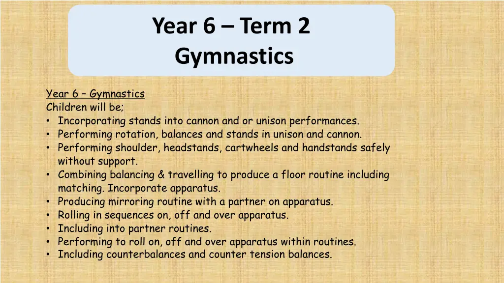 year 6 term 2 gymnastics