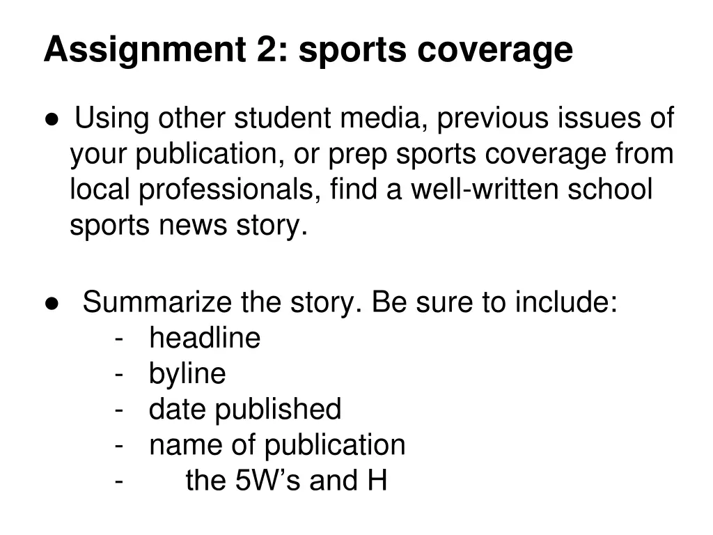 assignment 2 sports coverage