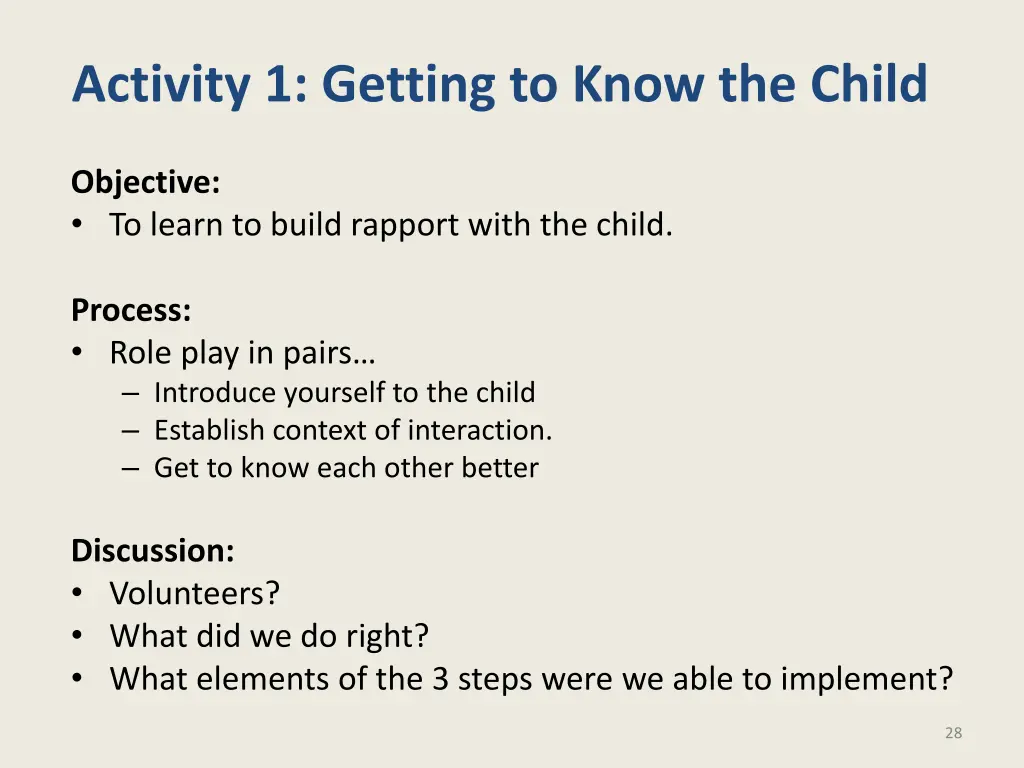 activity 1 getting to know the child