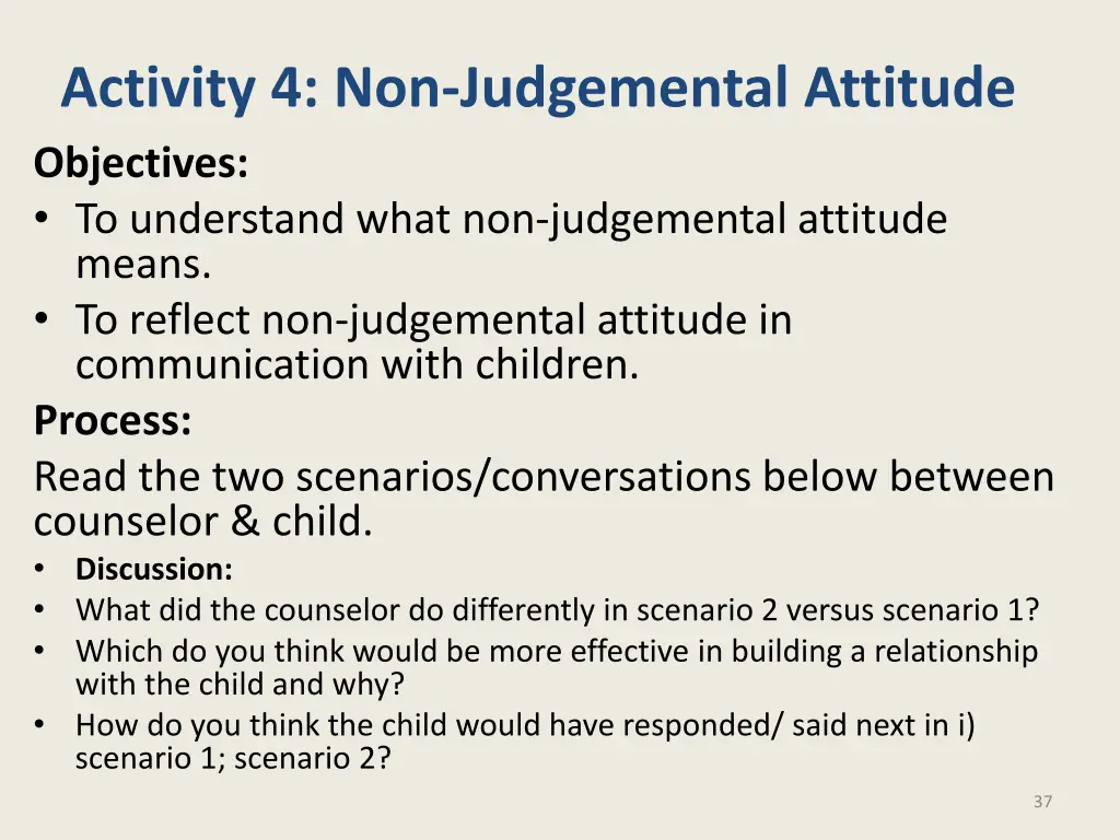 activity 4 non judgemental attitude objectives