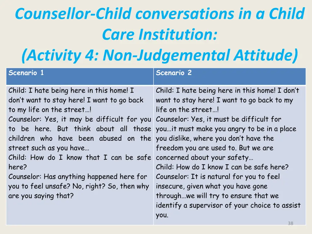 counsellor child conversations in a child care