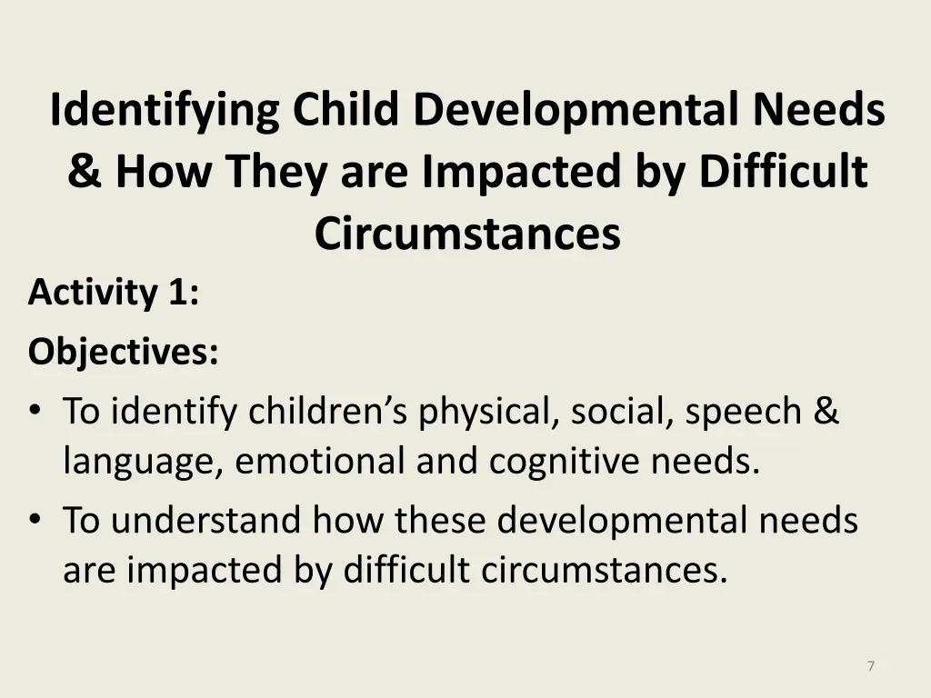 identifying child developmental needs how they