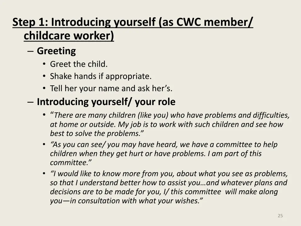 step 1 introducing yourself as cwc member