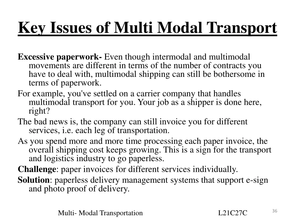 key issues of multi modal transport 1