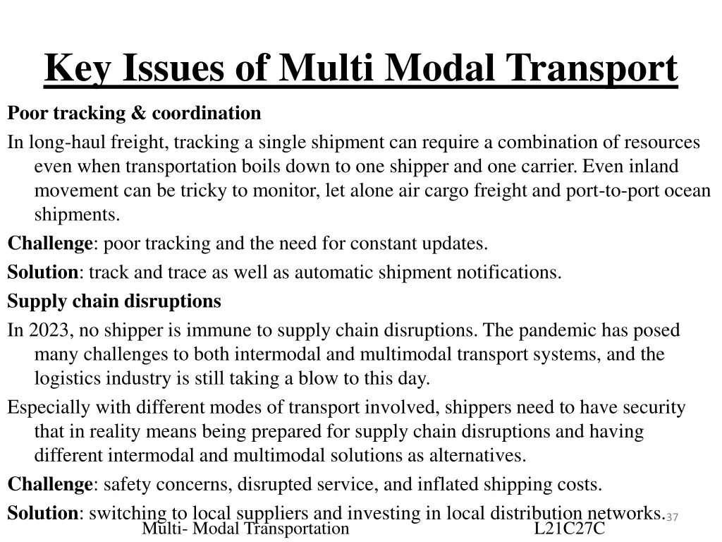 key issues of multi modal transport 2