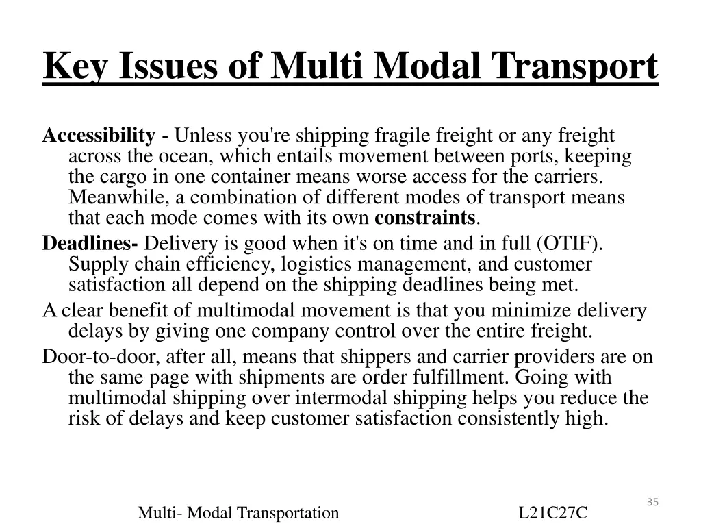 key issues of multi modal transport