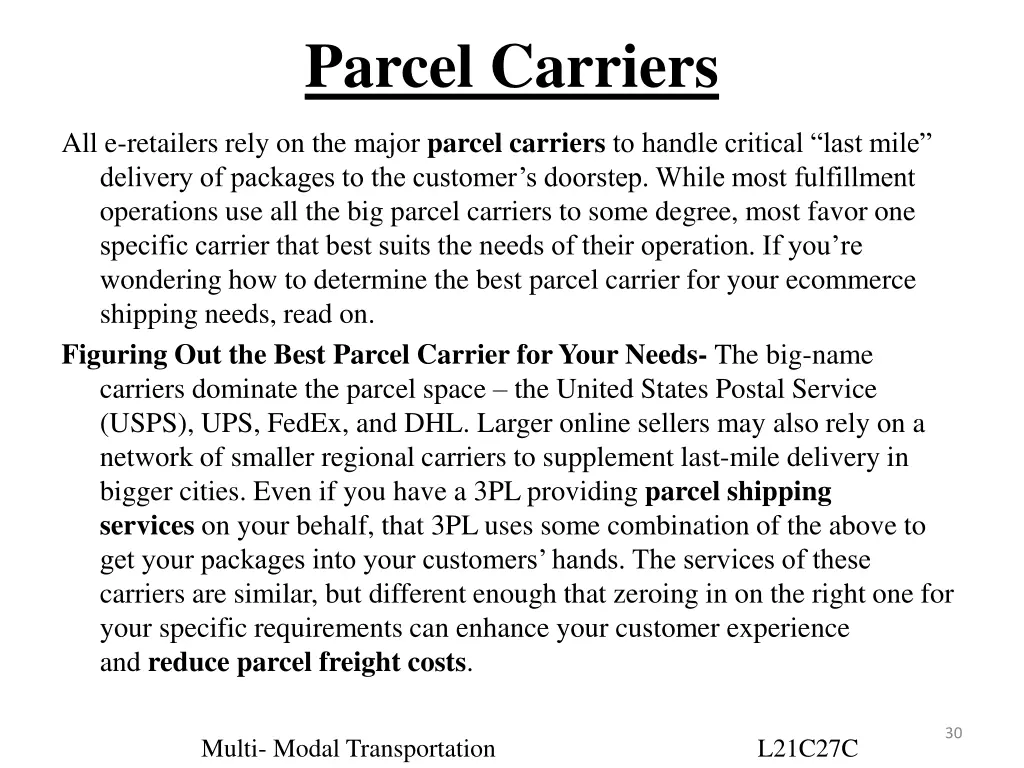 parcel carriers