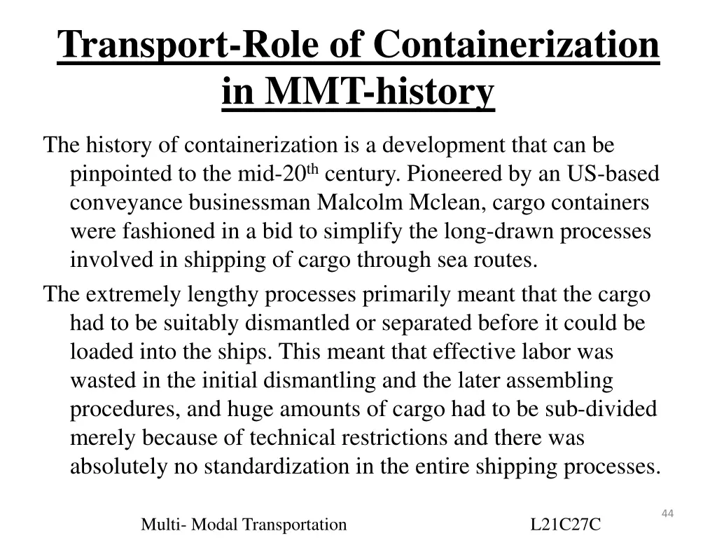 transport role of containerization in mmt history