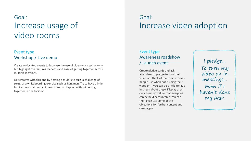 goal increase usage of video rooms