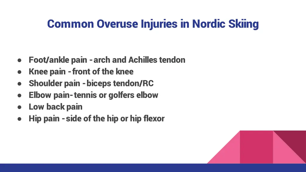 common overuse injuries in nordic skiing