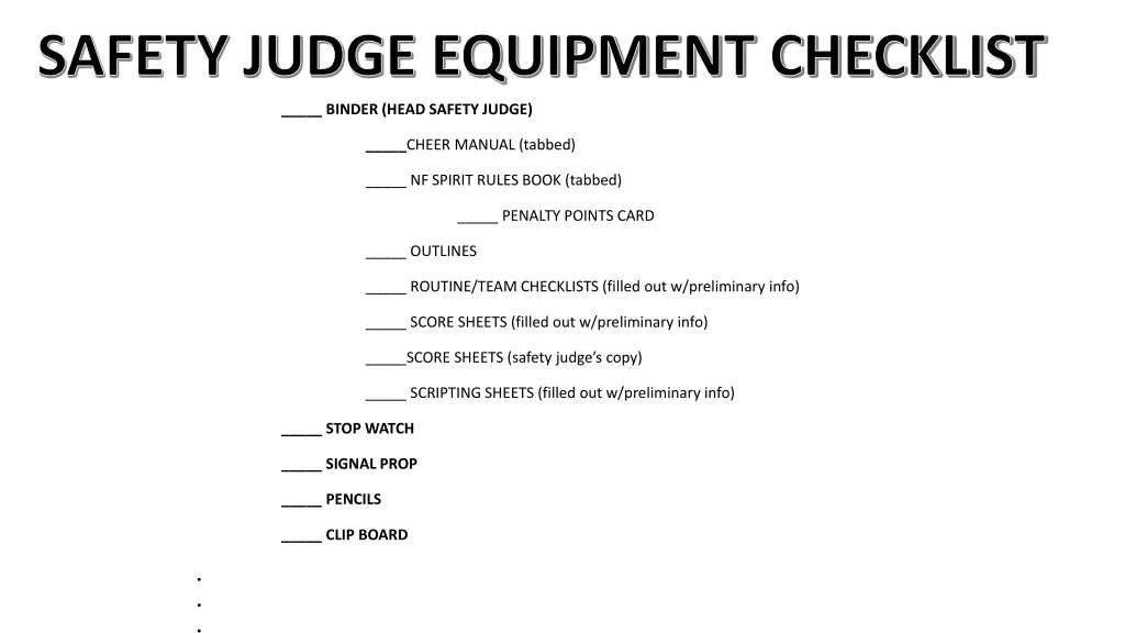 safety judge equipment checklist