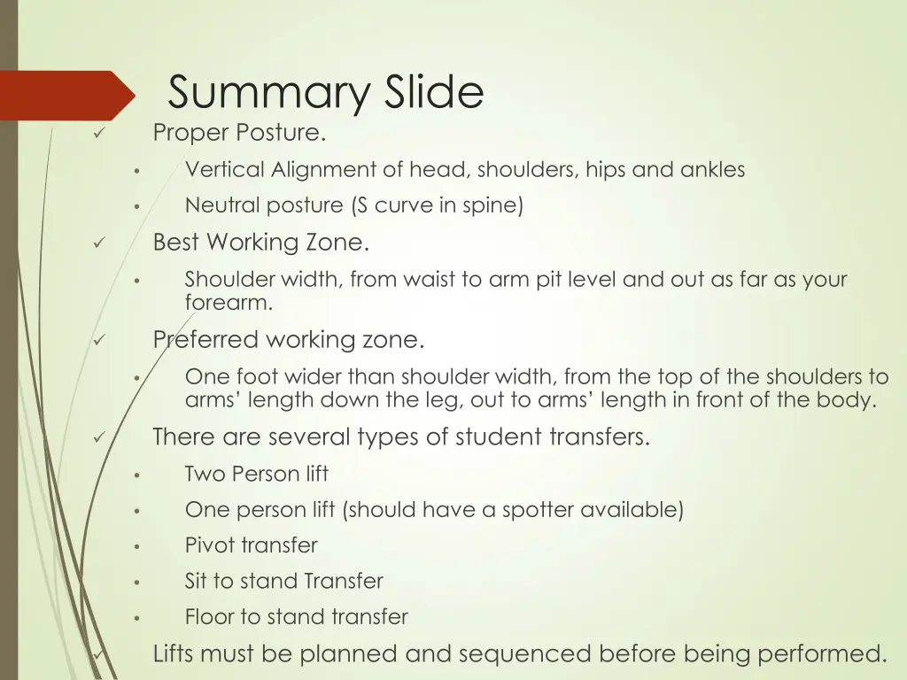 summary slide proper posture vertical alignment