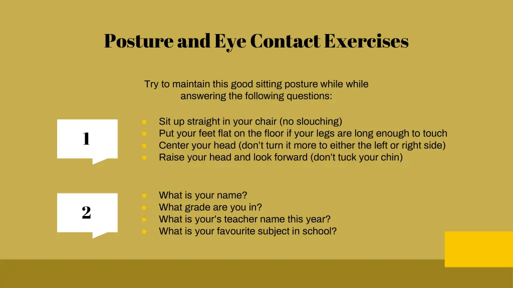 posture and eye contact exercises