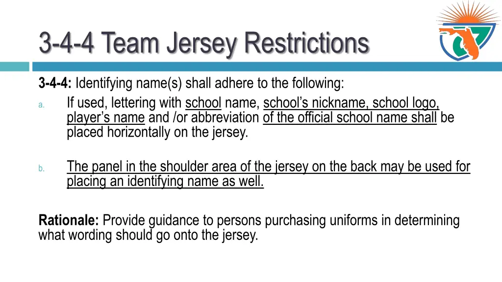 3 4 4 team jersey restrictions