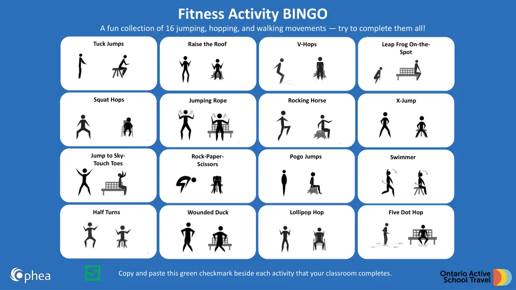 fitness activity bingo