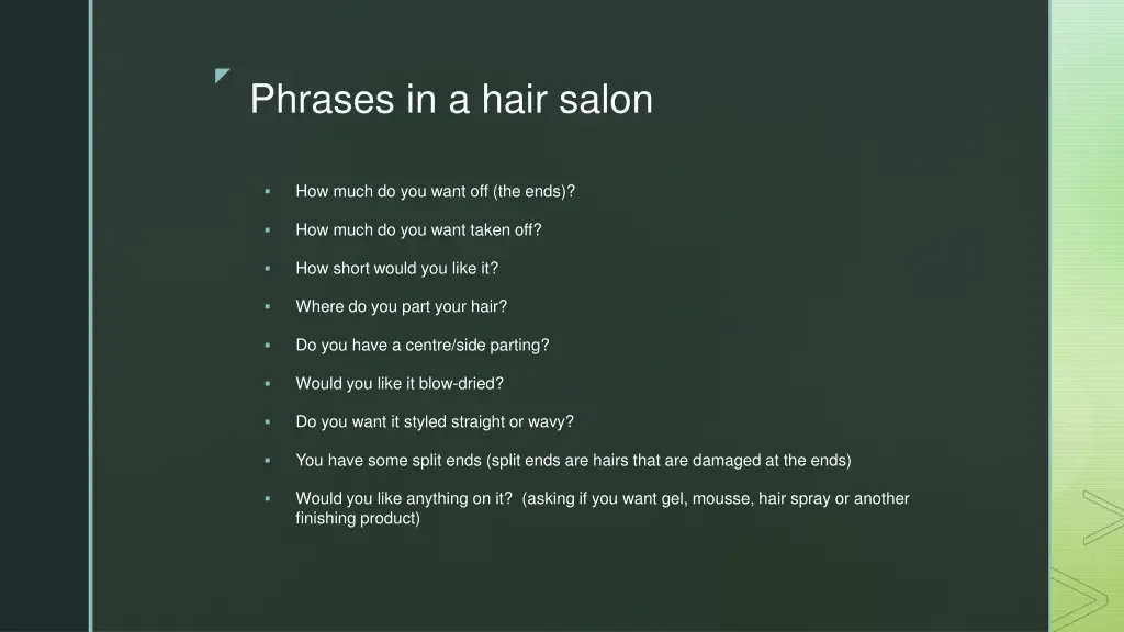 phrases in a hair salon