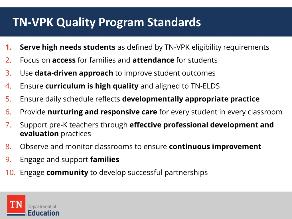 tn vpk quality program standards