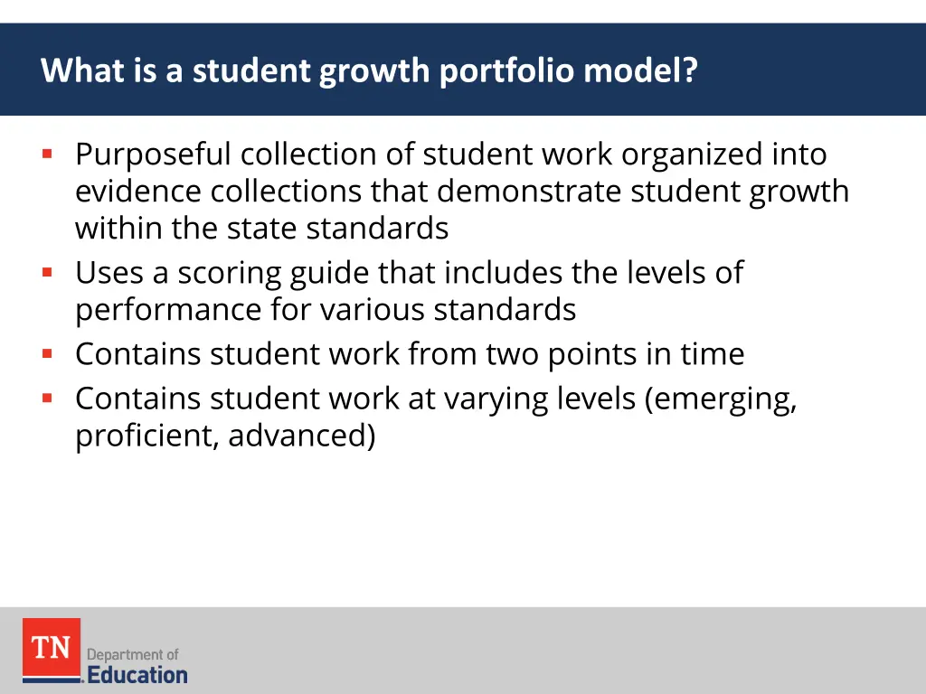 what is a student growth portfolio model