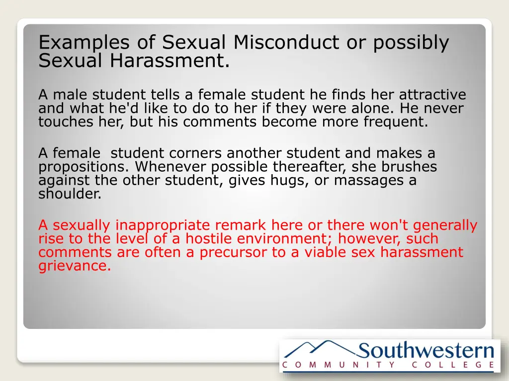 examples of sexual misconduct or possibly sexual