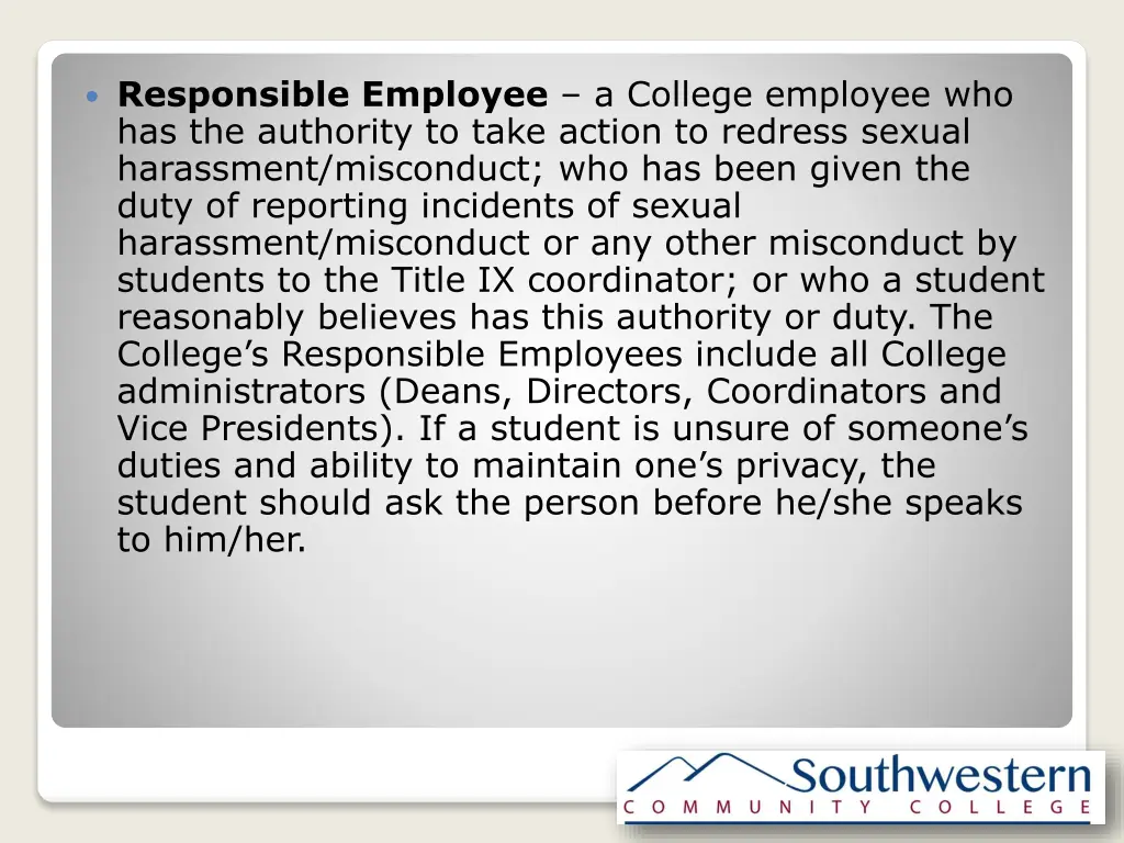 responsible employee a college employee